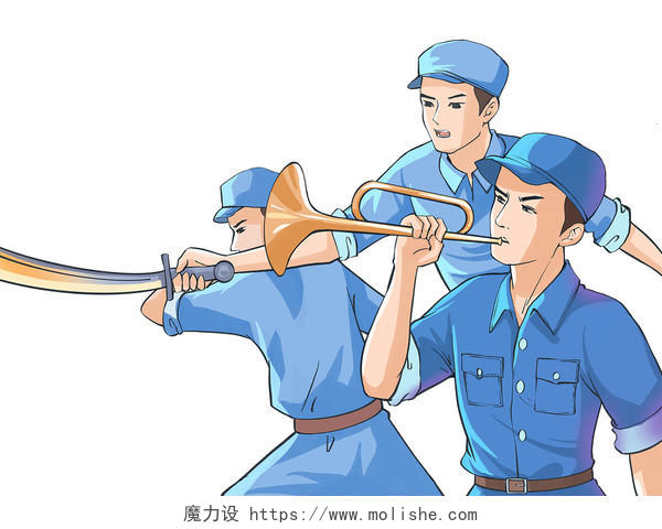 抗日战争胜利日抗战胜利纪念日蓝色简约手绘卡通军人人物PNG素材